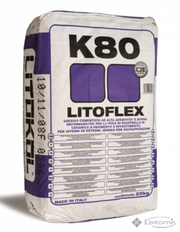 Клей для плитки Litokol Litoflex К80 цементная основа, белый 25 кг (K80B0025)