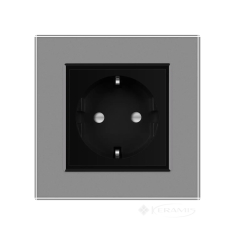 розетка Livolo 1 пост., 16 А, 220 В, с рамкой, серый черный стекло (VL-C7C1EU-15/12)