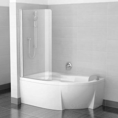Штора для ванны Ravak Cvsk1 140х85 безопасное стекло transparent, профиль white L (7QLM0100Y1)
