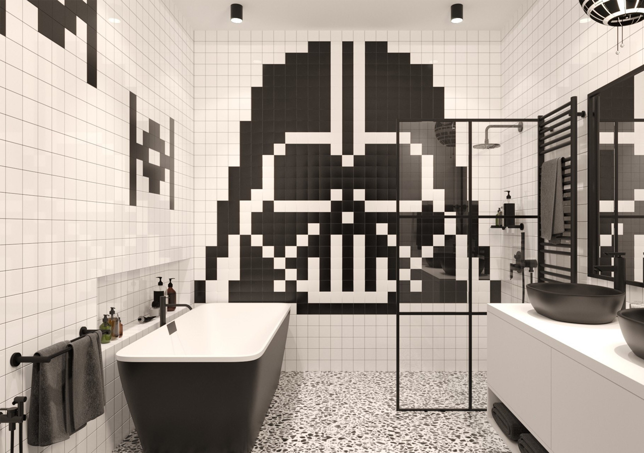 Чорно-біла ванна кімната