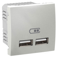 розетка Schneider Electric Unica USB, 1 пост., 2,1 A, 100-240 В, без рамки, алюминий (MGU3.418.30)