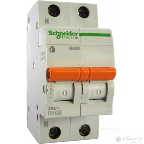 Автоматичний вимикач Schneider Electric Ва63 6 А, 230В/400В, 2 п., Тип C, 4,5 kA (11211)