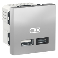 розетка Schneider Electric Unica New USB 1 пост., 2,4 А, 100-240 В, без рамки, алюминий (NU301830)