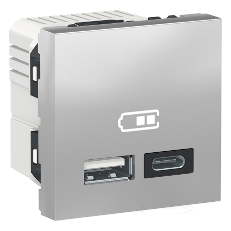 Розетка Schneider Electric Unica New USB 1 пост., 2,4 А, 100-240 В, без рамки, алюміній (NU301830)