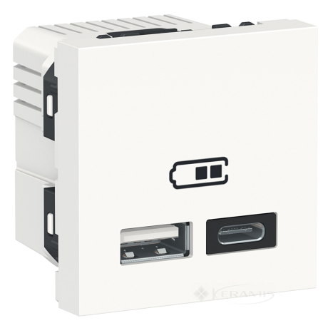Розетка Schneider Electric Unica New USB, 1 пост., 2,4 А, 100-240 В, без рамки, біла (NU301818)