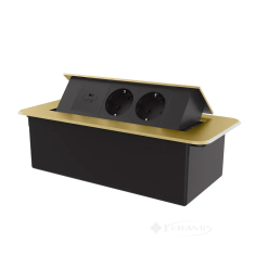 розетка Livolo 3 пост., мебельная с плавным открытием, USB Type-C, черный/золотой (VL-SHS013-TC-UC45W-BP-A)