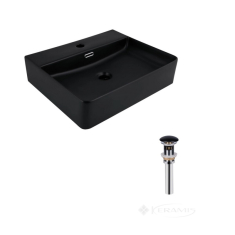 умывальник Qtap Nando 50х42х13 с донным клапаном PU03O matt black (QT12112173SMBMBN47322)