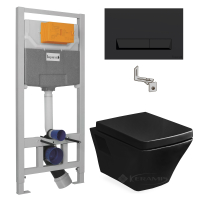 унитаз Volle Teo 53x35,5x31,5 подвесной black + сиденье + комплект инсталляции с клавишей смыва(13-88-422black+i8122B)