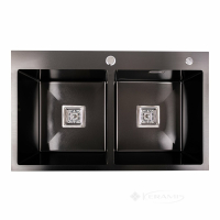кухонна мийка Platinum Handmade 78х48х23 на дві чаші, чорна (SP000036123)