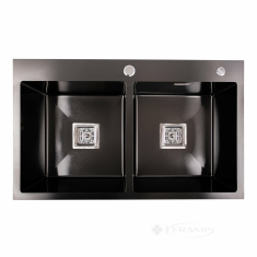 кухонная мойка Platinum Handmade 78х48х23 на две чаши, черная (SP000036123)