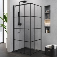 душевой уголок New Trendy Superia Black 90x90 безопасное стекло, прозрачное, правая (K-0605)