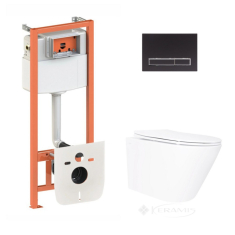 унитаз Qtap Swan Ultra Quiet + инсталляционная система Nest + линейный клавиша черный матовый (QT16335180W48197)