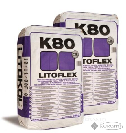 Клей для плитки Litokol Litoflex К80 цементная основа, серый 25 кг (K80G0025)