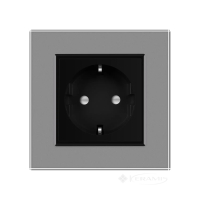 розетка Livolo 1 пост., 16 А, 220 В, з рамкою, сірий чорний скло (VL-C7C1EU-15/12)
