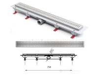 душевой канал MCH С горизонтальным фланцем, решетка Бейзик 75 см (CH-750B)