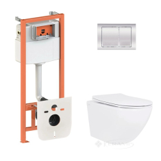 унитаз Qtap Jay Ultra Quiet + инсталляционная система Nest + квадратная клавиша хром (QT07335175W48186)