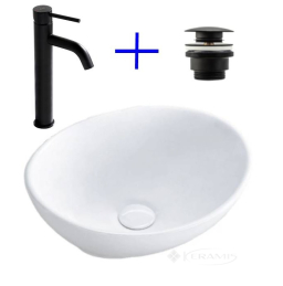 комплект умывальник Rea Sofia 27x34+смеситель Lungo черный+донный клапан клик-клак (REA-U0623+REA-B4103+REA-A5216/A5218) (комплект умывальник Rea Sofia 27x34+смеситель Lungo черный+донный клапан клик-клак (REA-U0623+REA-B4103+REA-A5216/A5218))
