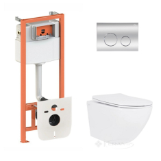 унитаз Qtap Jay Ultra Quiet + инсталляционная система Nest + круглая клавиша хром (QT07335175W48201)