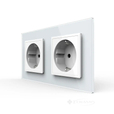 розетка Livolo 2 пост., 16 А, 220 В, с рамкой, белый стекло (VL-C7C2EU-11)