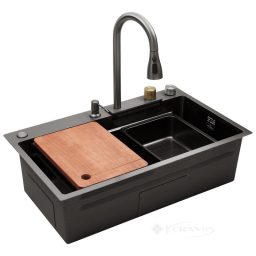 кухонная мойка Kroner Schwarze 71х35х22,5 черный PVD со смесителем, дозатором и сифоном (SchwarzeSET7545HM) (кухонная мойка Kroner Schwarze 71х35х22,5 черный PVD (SchwarzeSET7545HM))
