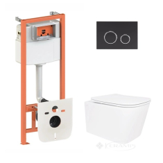 унитаз Qtap Crow Ultra Quiet + инсталляционная система Nest + круглая клавиша matt black (QT05335172W48193)