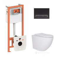 унитаз Qtap Robin Ultra Quiet + инсталляционная система Nest + линейная клавиша черный матовый (QT13332381AW47503)