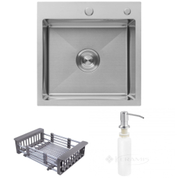 кухонная мойка Kroner Geb&uuml;rstet 70,4х36х23 сталь с корзиной, дозатором и сифоном (Gebьrstet-4545HM) (кухонная мойка Kroner Geb&uuml;rstet 70,4х36х23 сталь (Gebьrstet-4545HM))