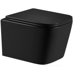 унитаз Qtap Crow Ultra Quiet подвесной, без ободка, сиденье дюропласт soft-close черный матовый (QT05335171MB)