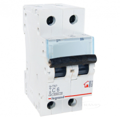 автоматичний вимикач Legrand Tx3 6 А, 230В/400В, 2 п., Тип с, 6 kA (404039)
