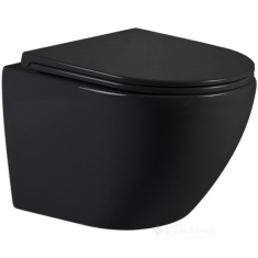 унитаз Qtap Jay Ultra Quiet подвесной, без ободка, с сиденьем дюропласт soft-close черный матовый (QT07335177MB)