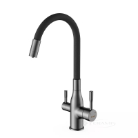 смеситель для кухни Frap на две воды, с гибким изливом, серый (F4396-15)