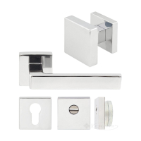 Комплект Azzi fausto Quadra для входной двери (ручка, кноб, накладка под цилиндр, броненакладка) хром