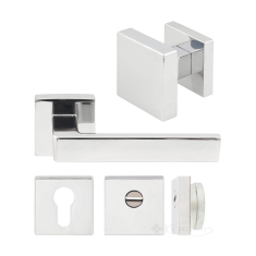 Комплект Azzi fausto Quadra для входной двери (ручка, кноб, накладка под цилиндр, броненакладка) хром