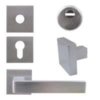 Комплект Azzi fausto Quadra для входной двери (ручка, кноб, накладка под цилиндр, броненакладка) хром матовый