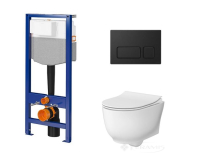инсталляция Cersanit System 5 мех.+ унитаз Luna Clean On дюропласт soft close, клавиша Block  черн мат. (S701-869) C188