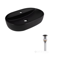 умивальник Qtap Scorpio 60x40x12 з донним клапаном Pop-up PU03 matt black (QT142203MBMBN48469)