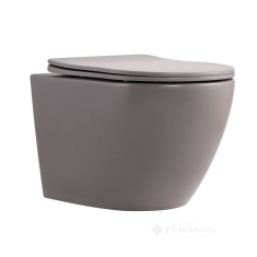 унітаз Qtap Robin Ultra Quiet підвісний, без обідка, з сидінням дюропласт Soft-close stone grey (QT13332381АSSG)