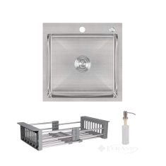кухонная мойка Lidz Handmade H5050 50х50 з дозатором + Lidz K01G корзина, сталь (LDH5050BRU3537547518)