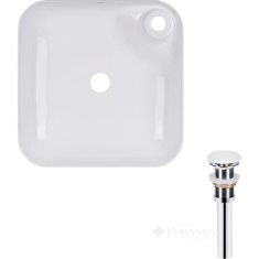 умывальник Qtap Stork 43x43x12,5 с донным клапаном PU02 white (QT15112194WN47318)