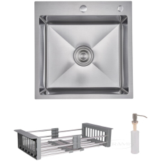 кухонная мойка Lidz Handmade H5050H 50х50 з дозатором + Lidz K01G корзина, honeycomb (LDH5050DEC4836549126)