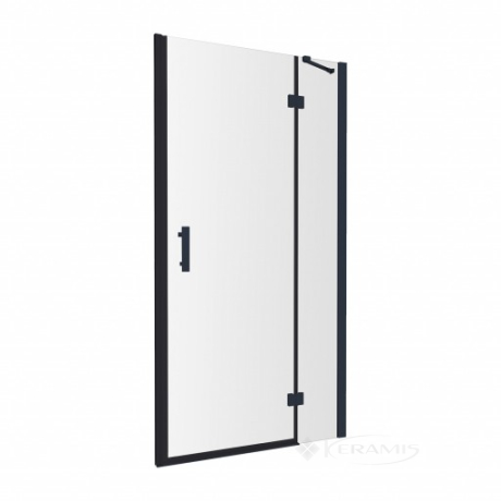 Душові двері із стінкою Omnires Manhattan 80x195 см безпечне скло black (ADC80X-ABLTR)