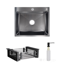 кухонная мойка Lidz Handmade H6050B 60х50 з дозатором + Lidz K01B корзина, blackPVD (LDH6050BPVD4362147527)