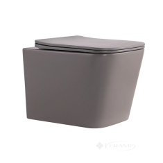 унитаз Qtap Tern Ultra Quiet подвесной, без ободка, с сиденьем дюропласт Soft-close stone grey (QT17332303ASSG)