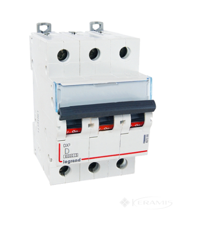 Автоматичний вимикач Legrand Dx3 25 A, 400В, 3 п., Тип D, 10 kA (408091)