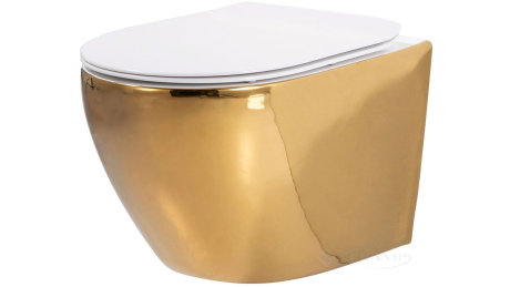 Чаша унітазу Rea Carlo Flat Mini Gold/White без обідка, сидіння дюропластів повільно падаюче (REA-C0669)