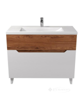 тумбочка з умивальником Мойдодир Colibri 100х50х45 Cosmopolitan 100 підлогова, білий глянець та горіх (00-00004271)