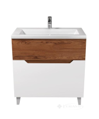 тумбочка с умывальником Мойдодыр Colibri 80х50х45 Cosmopolitan 80 напольная, белый глянец и орех (00-00004270)
