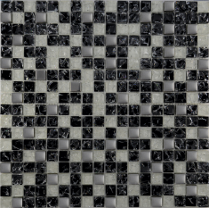 мозаїка Grand Kerama 30х30 (1,5х1,5) мікс чорний колотий-білий колотий-платина (503)