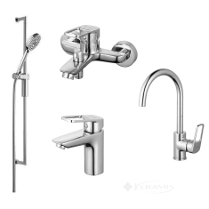 набор смесителей Aqua Rodos Boston 4 в 1 + душевой гарнитур, хром (АР000040054)