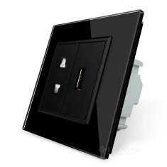 розетка Livolo USB 1 пост., 16 А, 220 В, з рамкою, чорний (VL-C7C1AUSB-12)